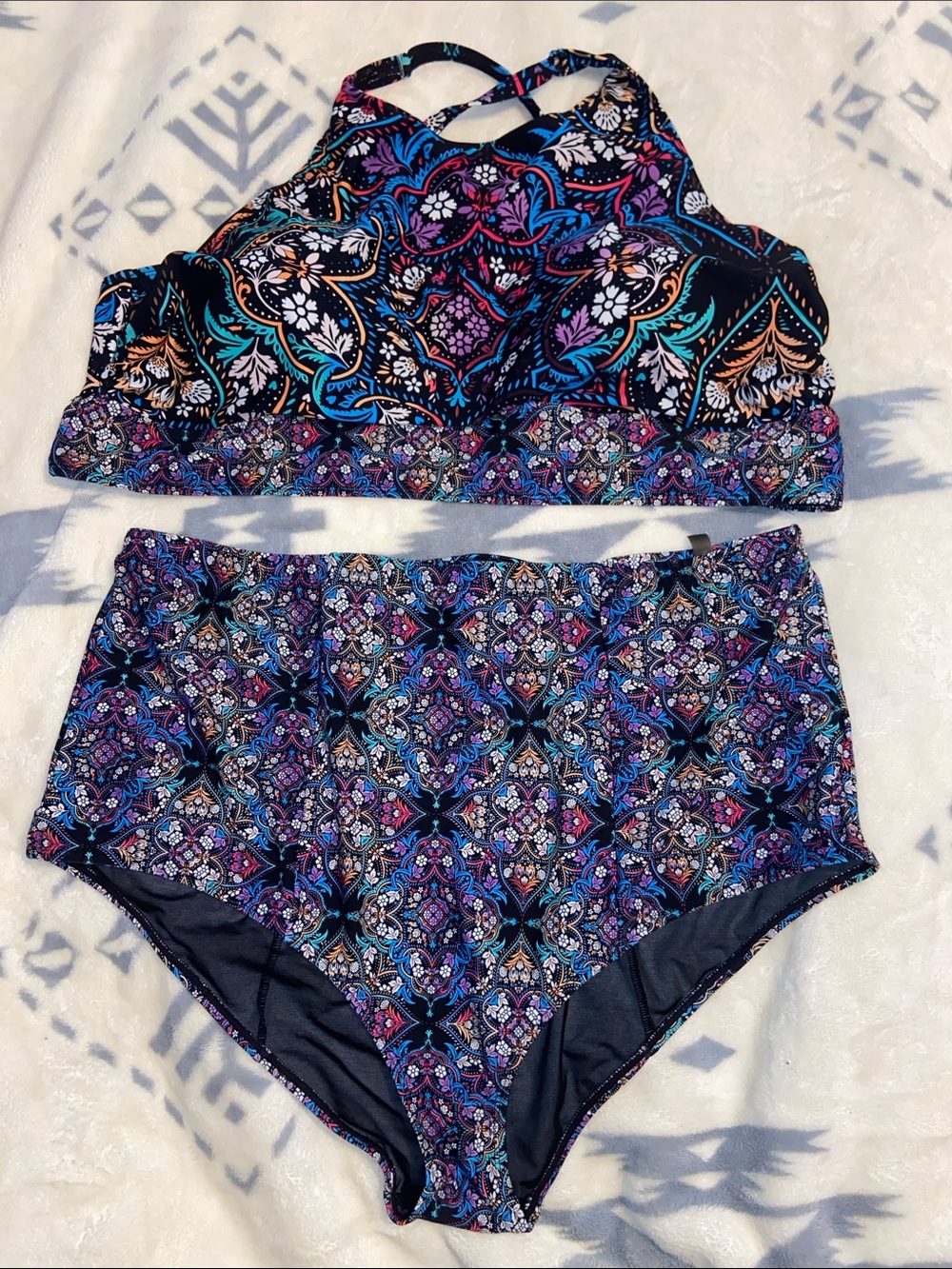 TORRID FLORAL MEDALLION BIKINI BOTTOMS Lattice Back High Waist